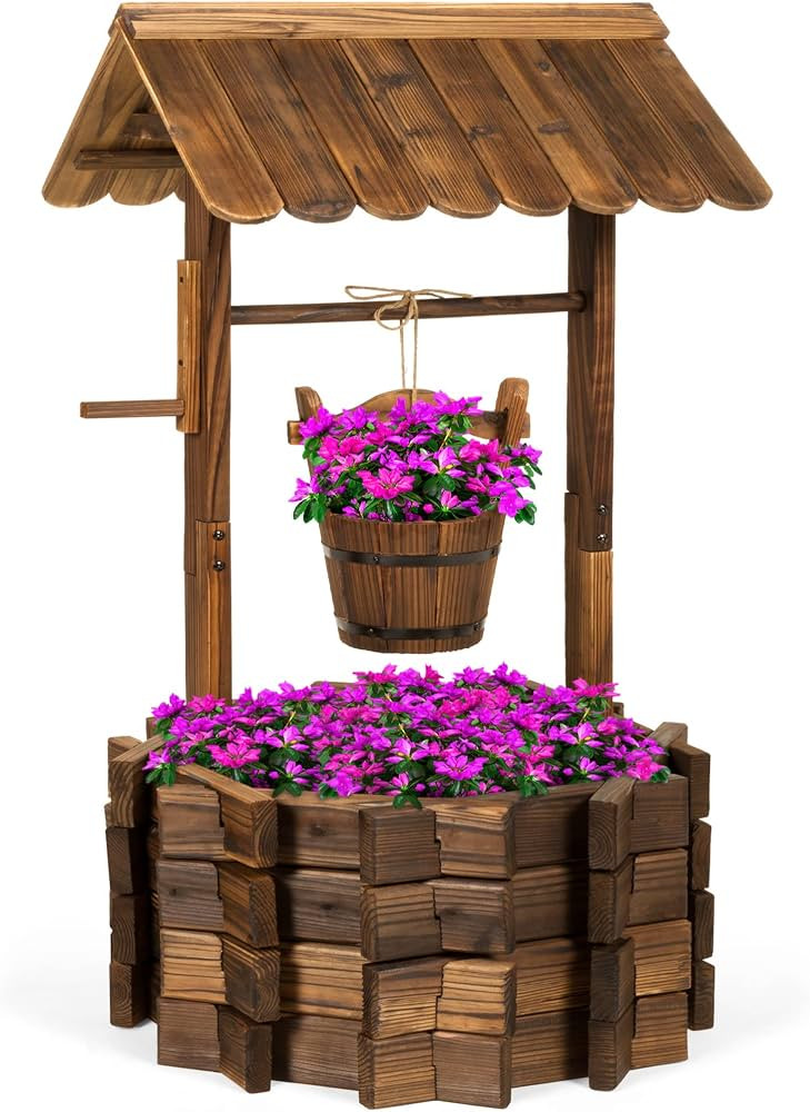 Best Choice Products Rustic Wooden Wishing Well Planter Outdoor Home D\u00e9cor for Patio, Garden... | Amazon (US)