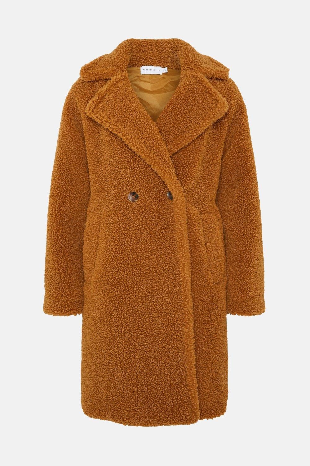 Raglan Double Breasted Fur Coat | Warehouse UK & IE