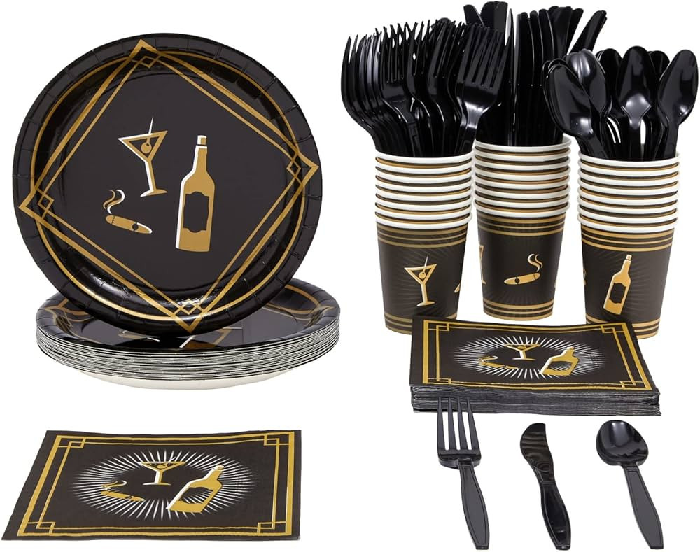 BLUE PANDA 144 Piece 1920s Party Decorations - Murder Mystery Party Theme Paper Plates, Cups, Nap... | Amazon (US)