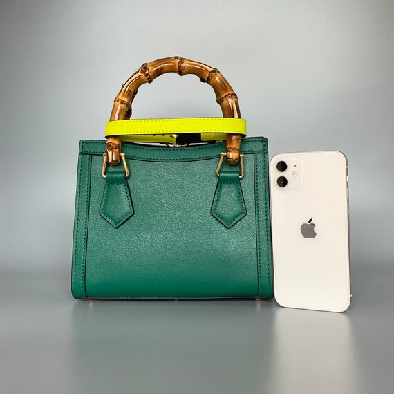 Leather Bamboo Handle Handbag Green Black Tan | Etsy | Etsy (US)