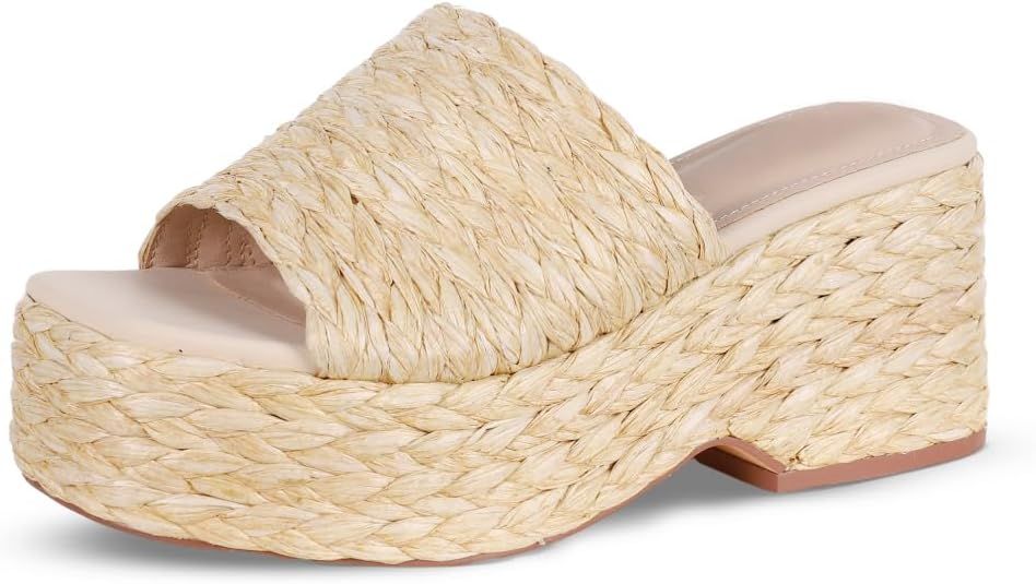 Platform Slip on Espadrille Sandals for Women Wedges Slides Bohemia Sandals Flatform Open Toe Bea... | Amazon (US)