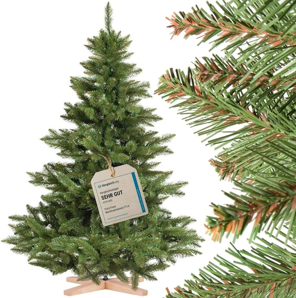 FairyTrees Weihnachtsbaum künstlich 150cm NORDMANNTANNE mit Christbaum Holzständer | TESTSIEGER... | Amazon (DE)