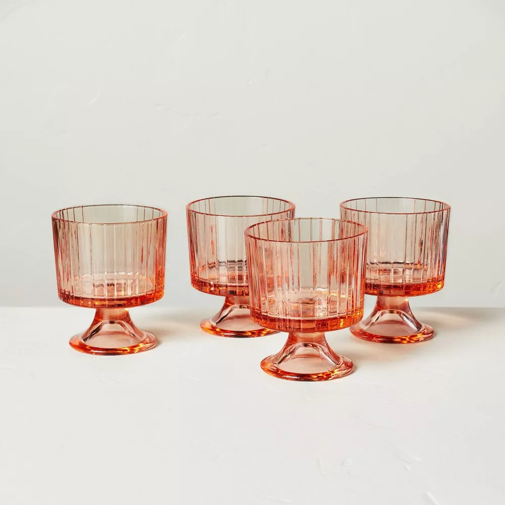 Set of 3 Frosted Parfait Glasses Yellow and Pink Vintage Glass 3-7/8 Inch  High MCM Midcentury Spring Patio Cocktails 