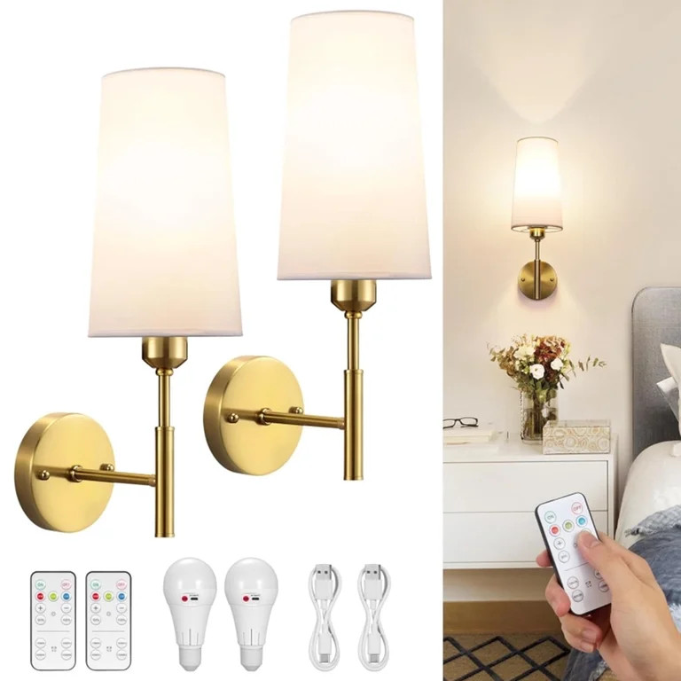 Battery Operated Wall Sconces Set of Two, Wireless, Rechargeable No Wiring Wall Lamp/Light for Be... | Walmart (US)