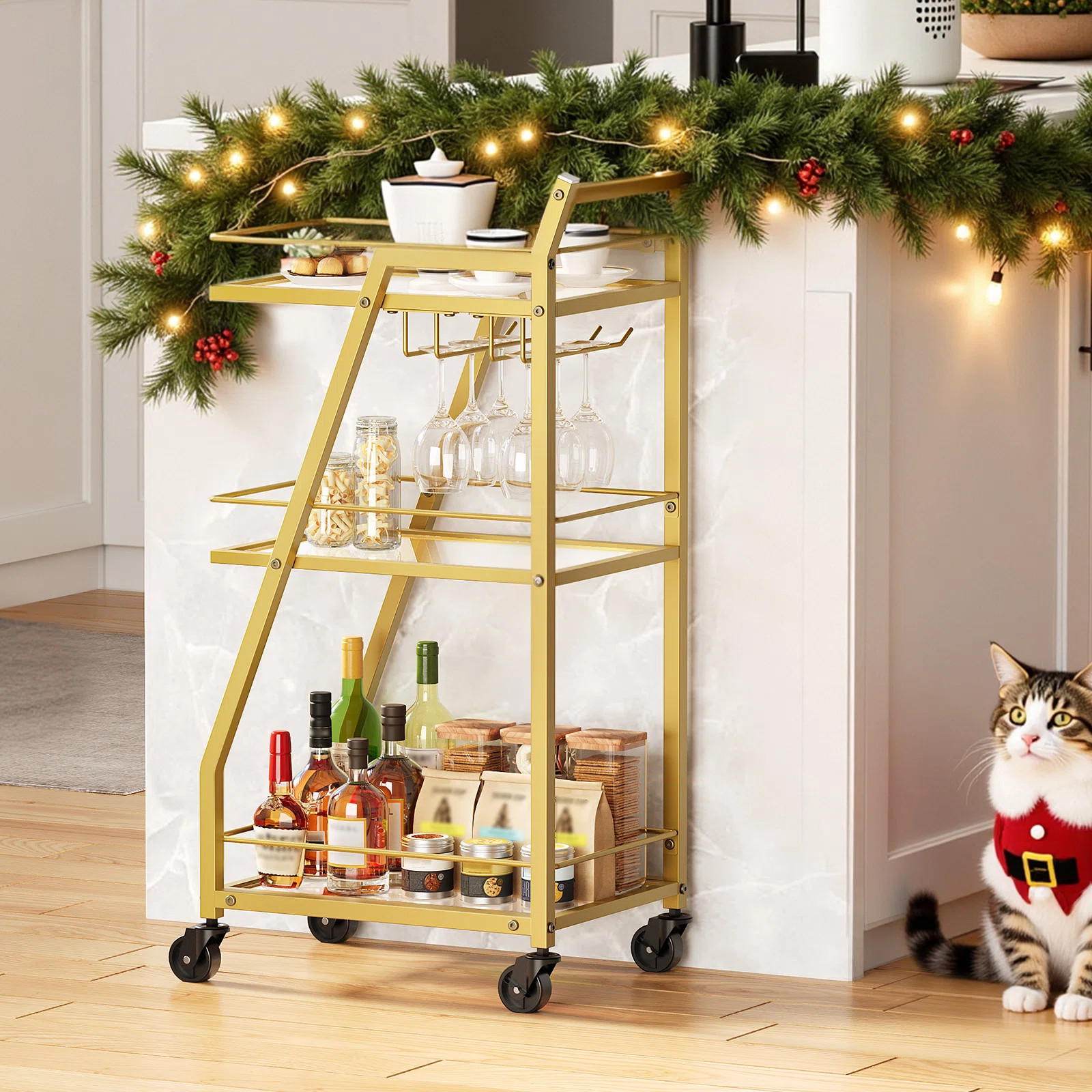 Small Bar Cart on Wheels, Home Bar Serving Cart with Glass Holder | Wayfair North America