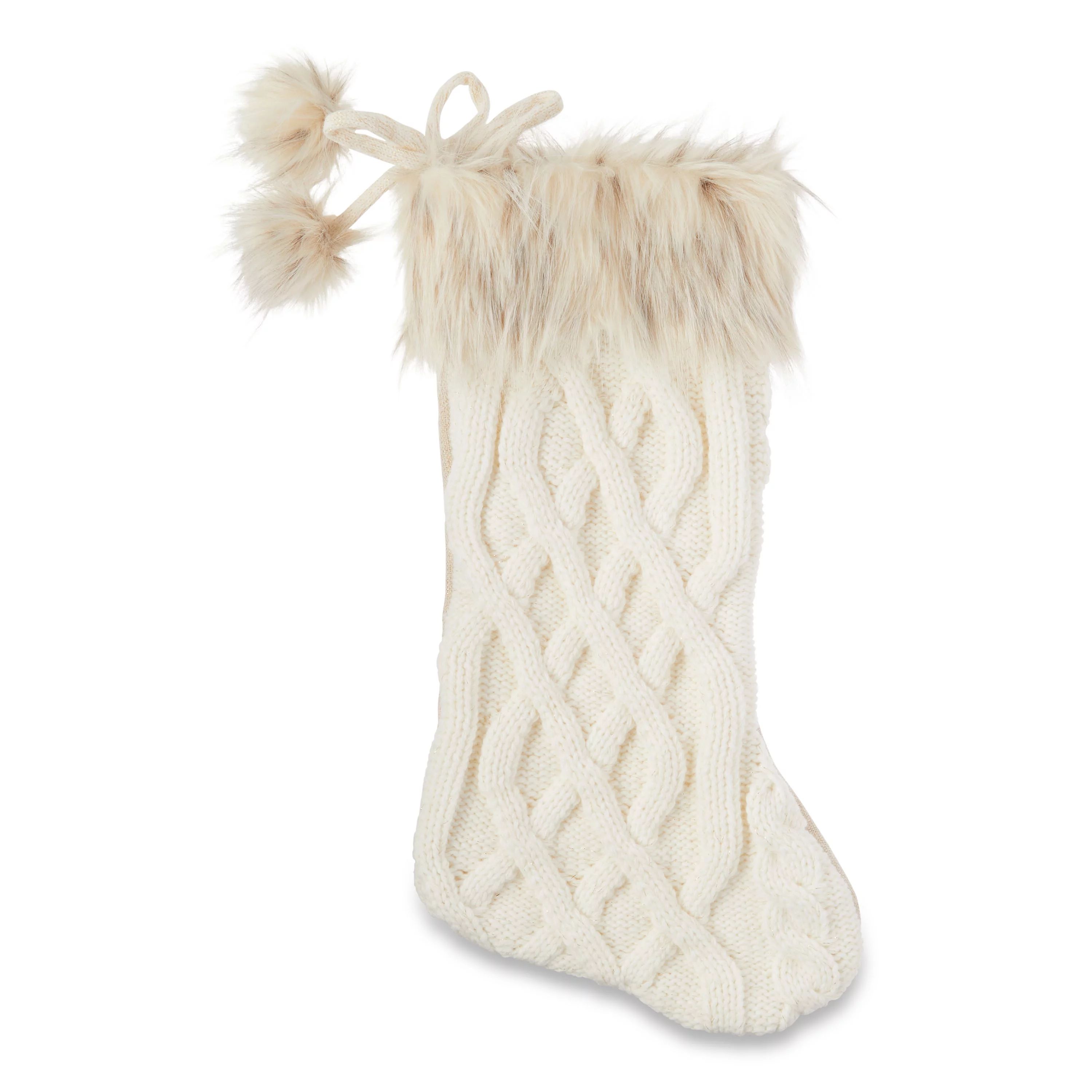 Holiday Time 20inch Cable Knit Christmas Stocking, Cream Color | Walmart (US)