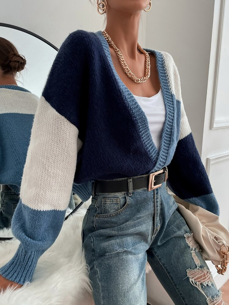 SHEIN Unity Color Block Drop Shoulder Cardigan | SHEIN