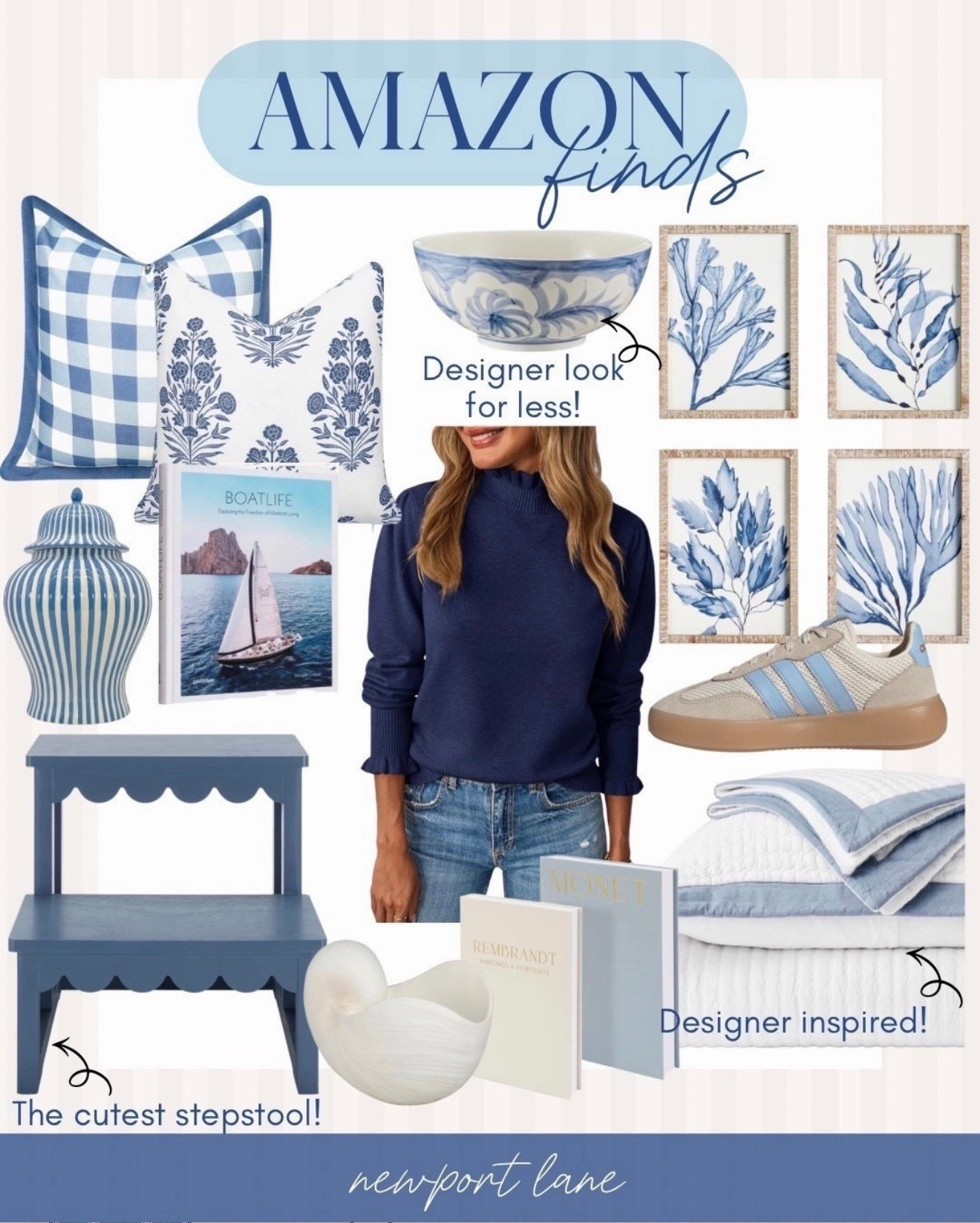 This blue and white Amazon finds collage is packed with coastal home decor and fashion pieces that bring breezy, beachy vibes everywhere you go. From stylish blue and white accents for your space to must-have wardrobe staples, these curated picks are designer-inspired and affordable.



#LTKU #LTKSaleAlert #LTKHome