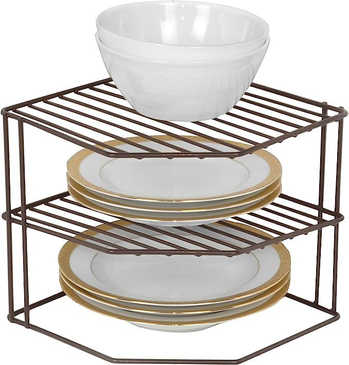 Smart Design 3-Tier Kitchen Corner Shelf Rack - Steel Metal Wire - Rust Resistant - Plates, Dishe... | Amazon (US)