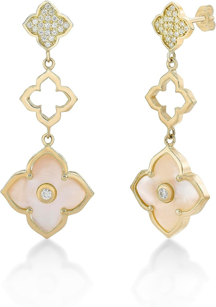 Mother of Pearl, Onyx, Malachite, Lapis Lazuli and Cubic Zirconia Three Flower Drop Dangle Earrin... | Amazon (US)