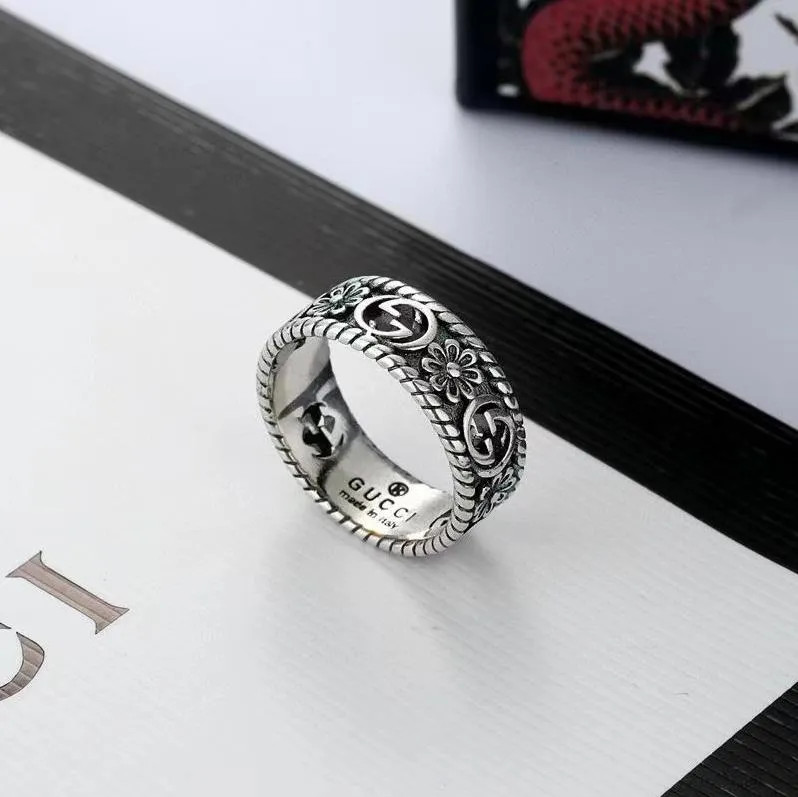 G-u-c-c-i 1:1 Dupe Brand 925 Sterling Silver Hollow Chrysanthemum Ring with Box Gift US Size 5-11... | DHGate