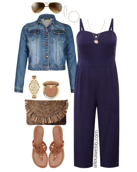 Plus Size Cruise Collection - Jumpsuit Outfits with Denim Jacket and Tory Burch Miller Sandals - Alexa Webb

#LTKPlusSize #LTKStyleTip #LTKSeasonal