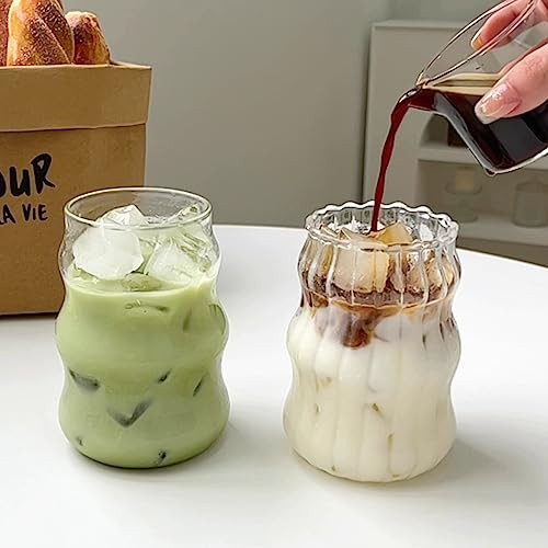 2 Pcs Ribbed Glass Cups 18 Oz Vintage Drinking Glassware Ripple Cocktail Glasses for Iced Coffee ... | Amazon (US)
