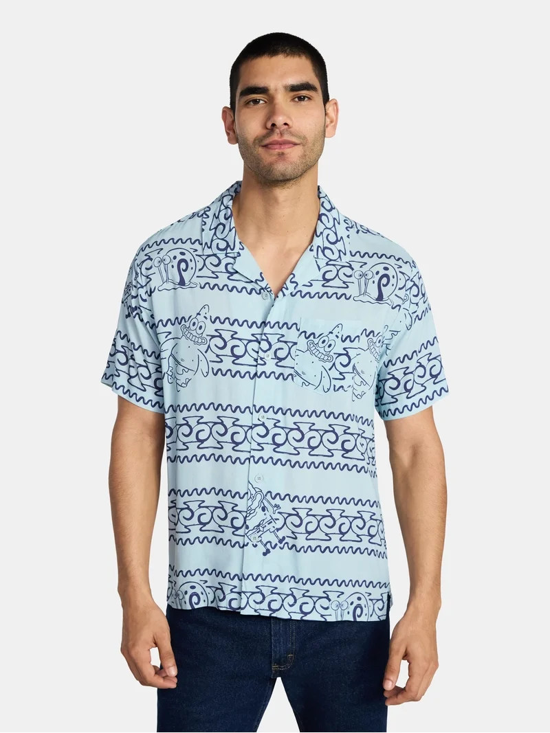 SpongeBob SquarePants Men's and Big Men's Graphic Button-Up Shirt, Sizes XS-5XL | Walmart (US)