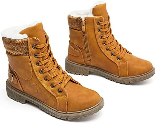 Women Lace Up Combat Boot Winter Snow Boots Warm Fur Lined Ankle Booties Waterproof Hiking Boot f... | Amazon (US)