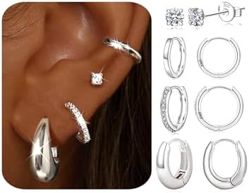 JEMARA Silver Hoop Earrings Set for Women Hypoallergenic Sterling Silver Huggie Hoops/Stud Earrin... | Amazon (US)