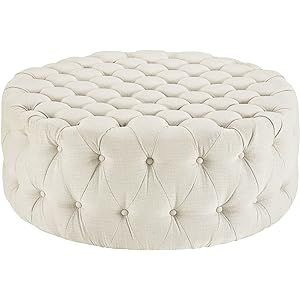 Modway Amour Fabric Upholstered Button-Tufted Round, Ottoman, Beige | Amazon (US)