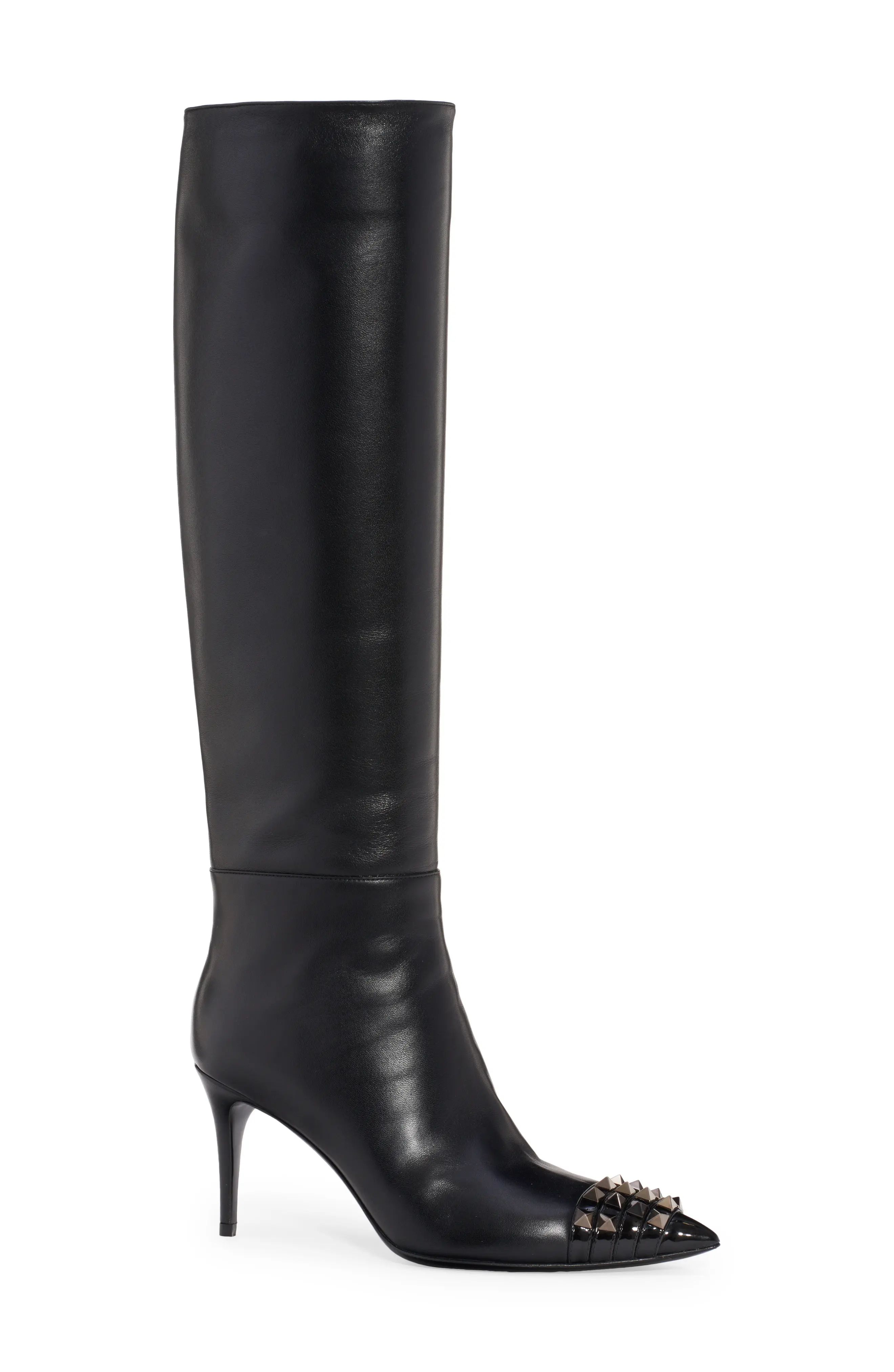 Valentino Garavani Alcove Rockstud Pointed Toe Tall Boot, Size 10Us in Nero at Nordstrom | Nordstrom