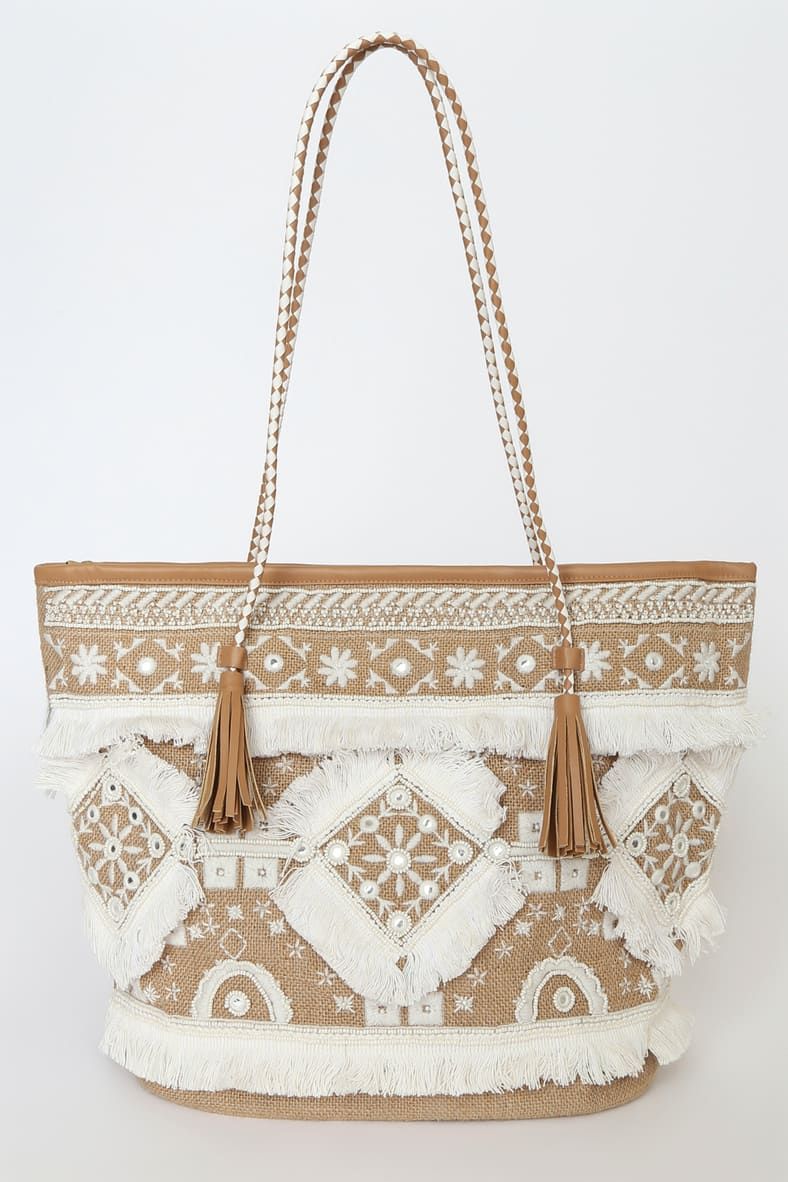 Mood for Summer Natural Beaded Fringe Tote Bag | Lulus (US)