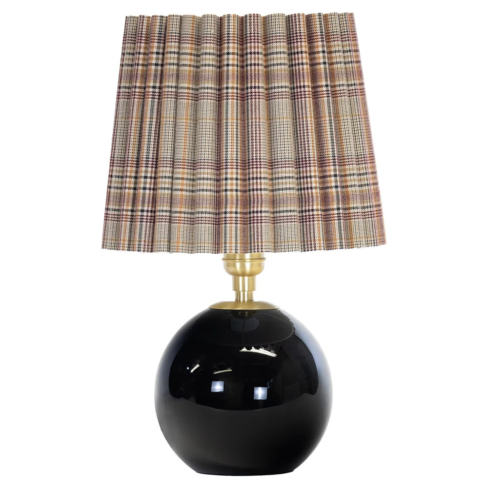 Giorgio Pleated Plaid Shade Black Glass Mini Table Lamp | Kathy Kuo Home