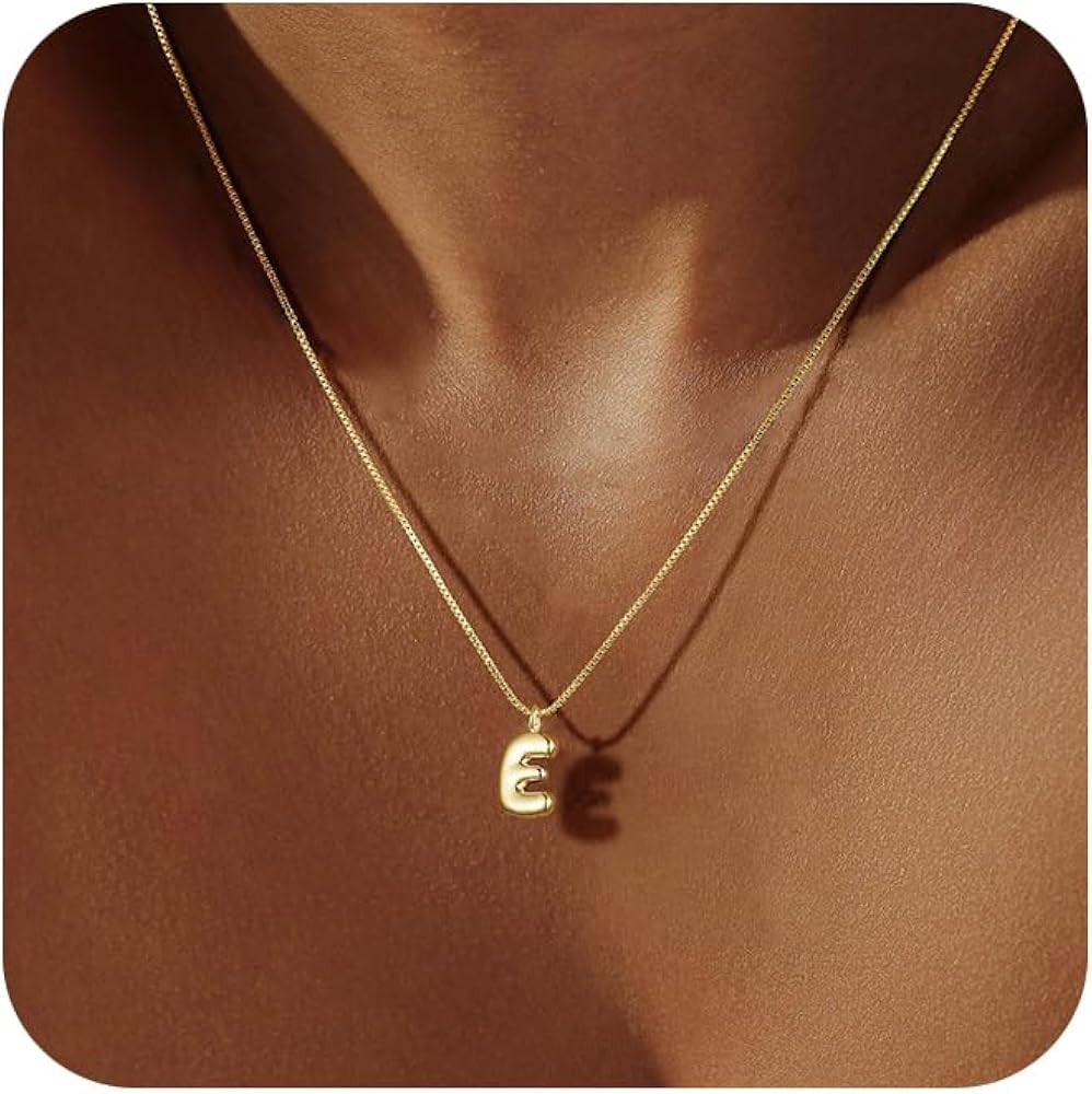 Tasiso Bubble Letter Necklace 14K Gold Plated Necklace Initial Necklaces for Women Cute Bubble Al... | Amazon (US)