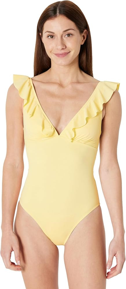 Amazon Essentials Women's Ruffle v-Neck one-piece Swimsuit | Amazon (US)