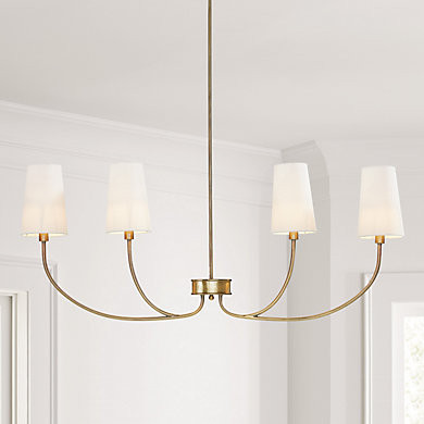 Lottie 4 Light Linear Chandelier with Tall Linen Shades & Antique Brass Finish | Ballard Designs, Inc.