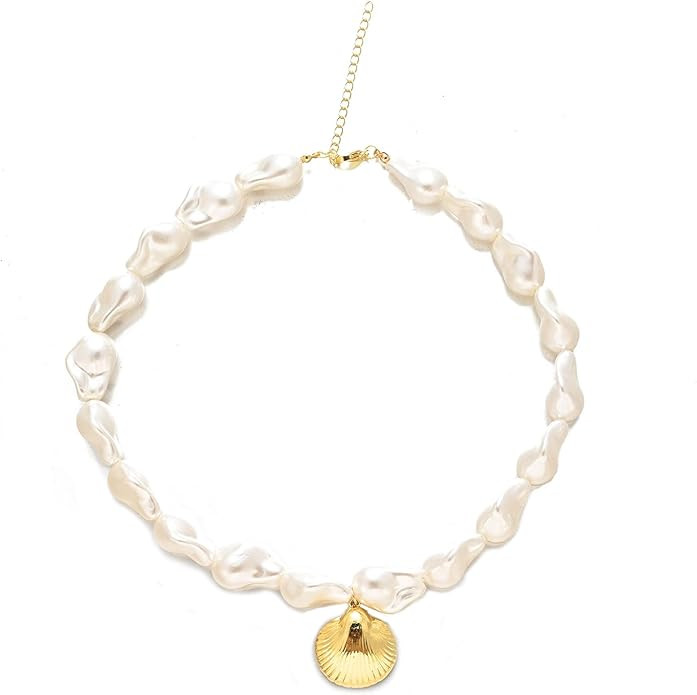 Gold Shell Starfish Necklace for Women Chunky Baroque Pearl Choker Necklaces Vintage Pearl Charm ... | Amazon (US)