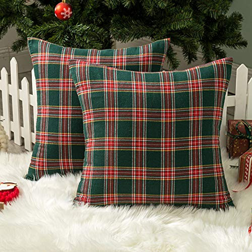 Pack of 2 Christmas Plaid Decorative Throw Pillow Covers Scottish Tartan Cushion Case for Farmhouse Home Holiday Decor Red and Green, 18 x 18 Inches | Amazon (CA)