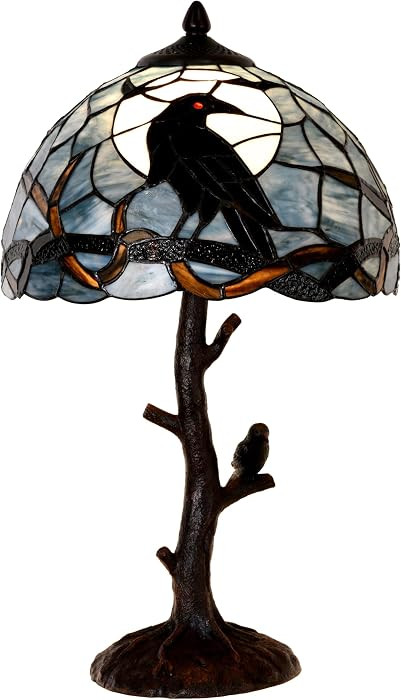 Bieye L10956 Raven Sitting on Bare Tree Branch in Full Moon Night Tiffany Style Stained Glass Tab... | Amazon (US)