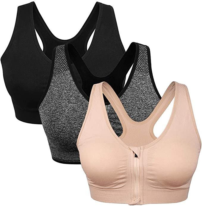 Women's Zip Front Sports Bra Wireless Post-Surgery Bra Active Yoga Sports Bras | Amazon (US)