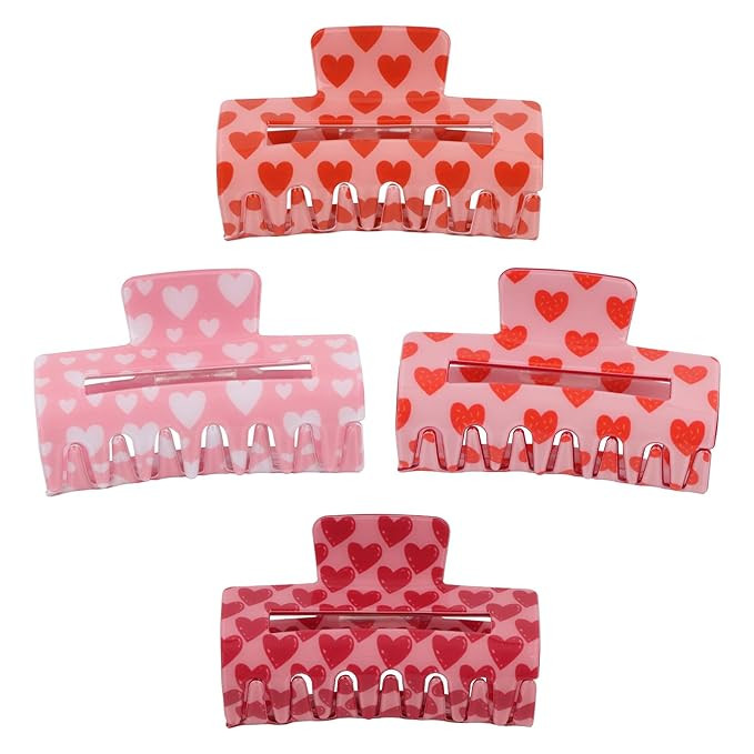 BAHABY 4 PCS Valentines Day Heart Hair Clips for Women Hair Claw Clips for Thick Hair Valentines ... | Amazon (US)