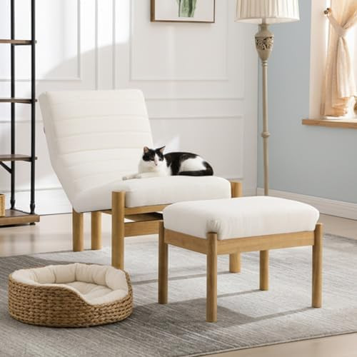 CIMOTA Upholstered Linen Accent Chair and Ottoman Set, Modern Living Room Chair with Reclining Ba... | Amazon (US)