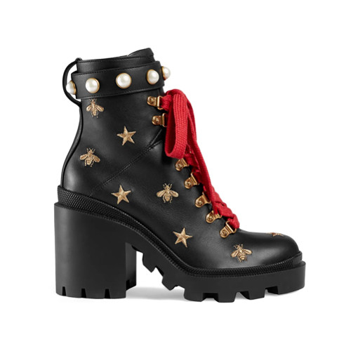 Gucci Ankle boot de couro com bordado - Preto | FarFetch BR