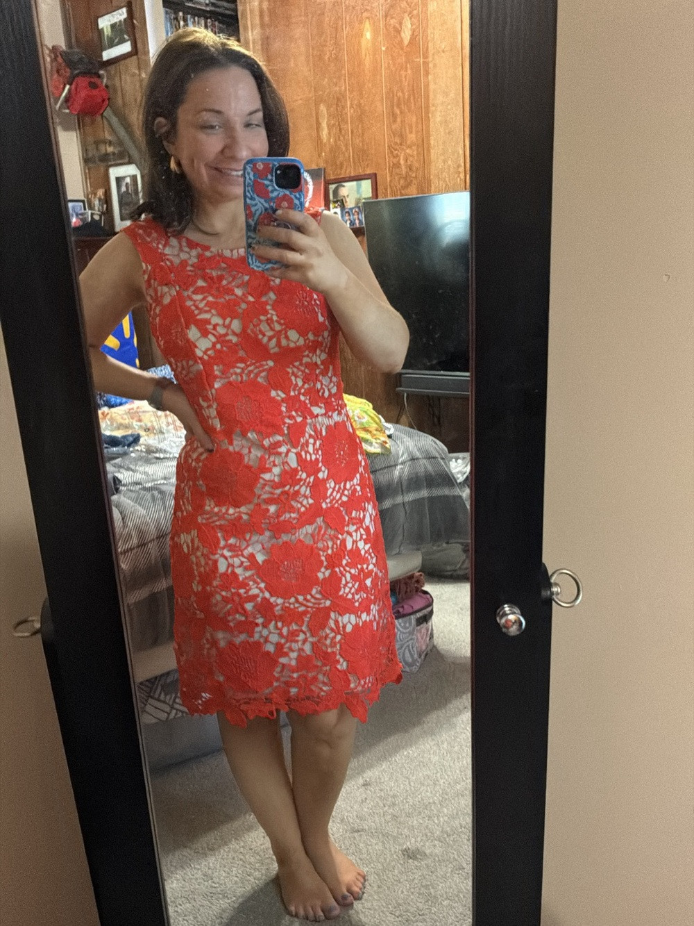 Beige by eci orange crochet / lace dress | Poshmark