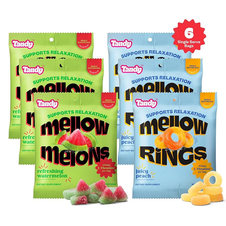 Tandy Mellow Melons & Mellow Rings L-Theanine Gummies I Relaxation Gummy with Watermelon & Peach ... | Amazon (US)