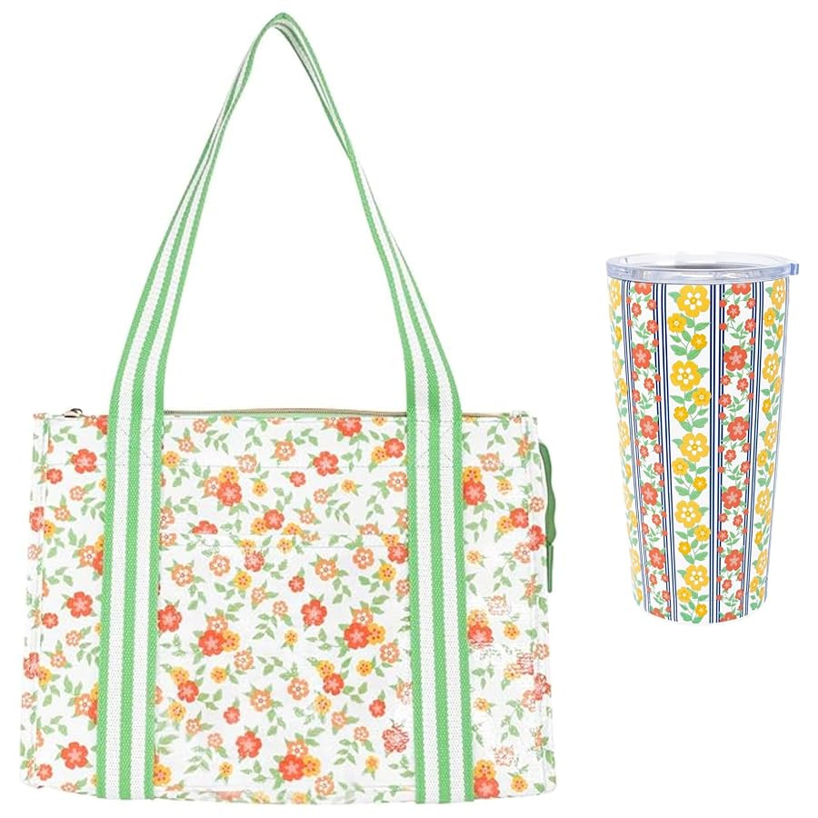 Martha Stewart 14" x 8" x 10" Oversized Insulated Lunch Bag with Long Straps Bundle with 16 oz St... | Amazon (US)