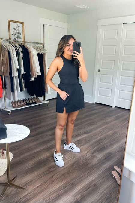 Black active top size XS TTS
Black active skort size small TTS 
Striped sneakers size 5 1/2-run big so I sized down a size! 

Active
Activewear
Athleisure
Athletic leisure
Sneakers

Honeysweetpetite
Honey Sweet Petite

#LTKFindsUnder50 #LTKFitness #LTKStyleTip