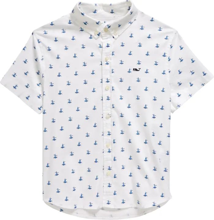 Kids' Sailboat Print Short Sleeve Button-Down Shirt | Nordstrom