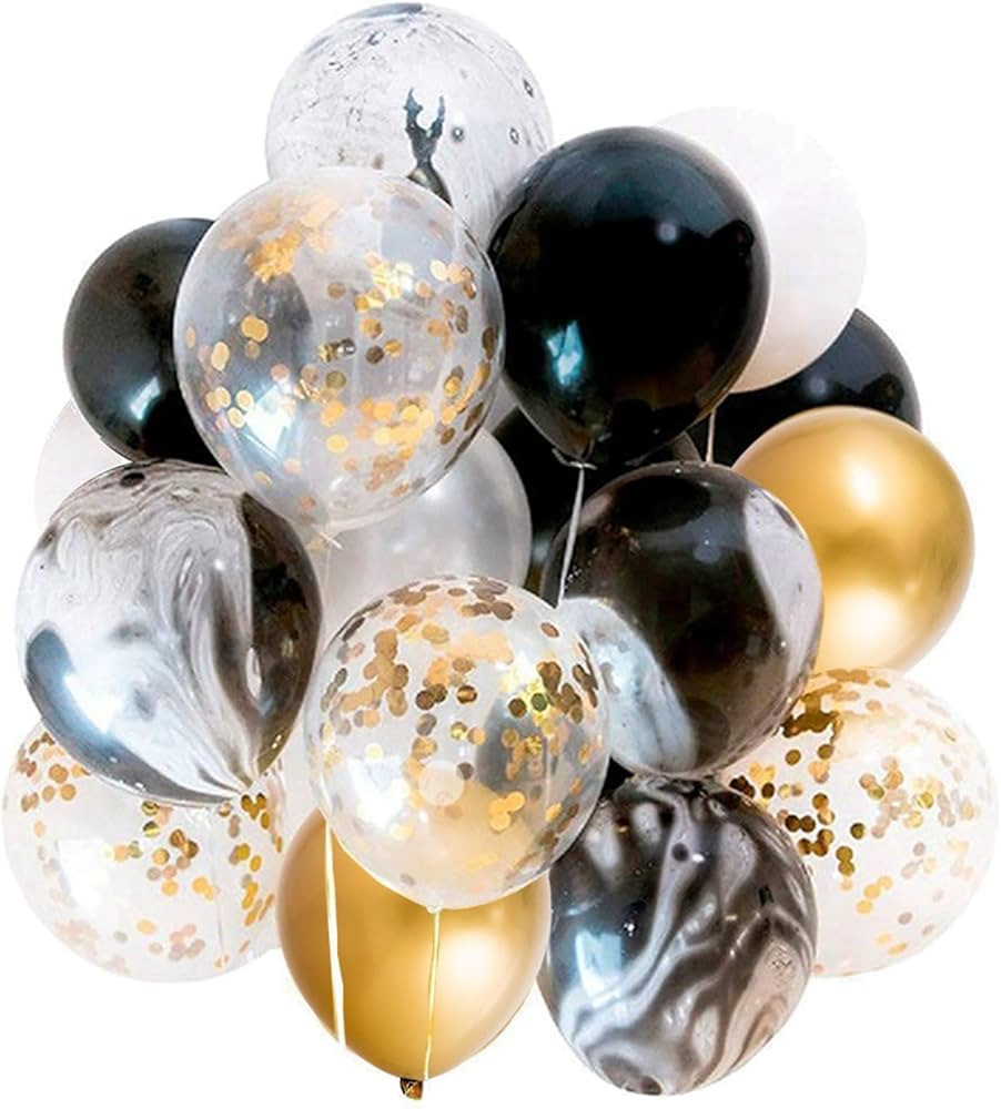 Mayen 50 Pcs 12 Inches Black Gold White Balloons Set, Black Marble Balloons, Gold Metallic and Go... | Amazon (US)