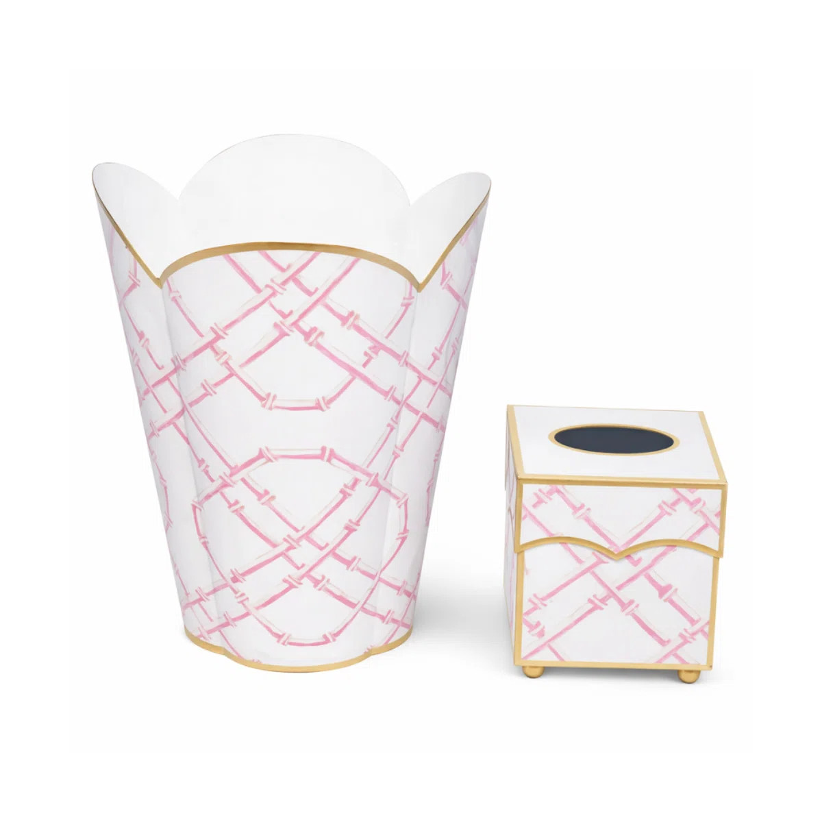 Pink Bamboo Wastepaper Basket & Tissue Set (Set of 2) | Wayfair North America