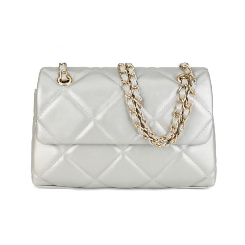 Gladdon Quilted Crossbody Purses for Women Small Ladies Shoulder Bags with Chain Trendy Clutch Purse Cute Designer Bag Silvery | Amazon (US)