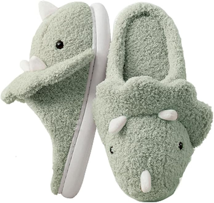 Caistre Adult Unisex Animal Slippers - Warm Plush Dinosaur Design Home Shoes - Funny Triceratops ... | Amazon (US)