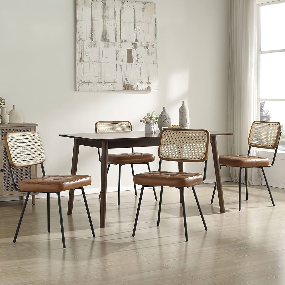 Art Leon Dining Chairs Set of 4, Mid Century Modern Rattan Dining Chair with Cane Backrest, Faux ... | Amazon (US)