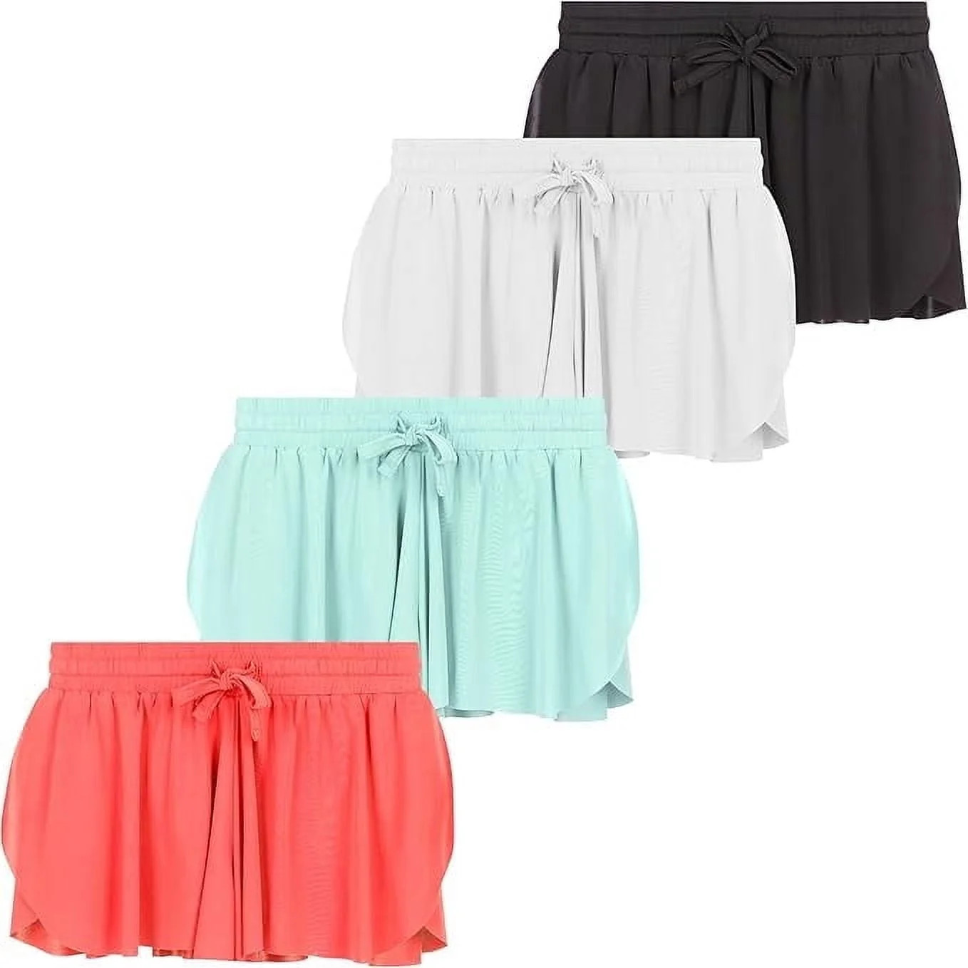 BTween Girls 4 Pack Butterfly Shorts Lightweight Flowing Athletic Shorts with Elastic Waist Draws... | Walmart (US)