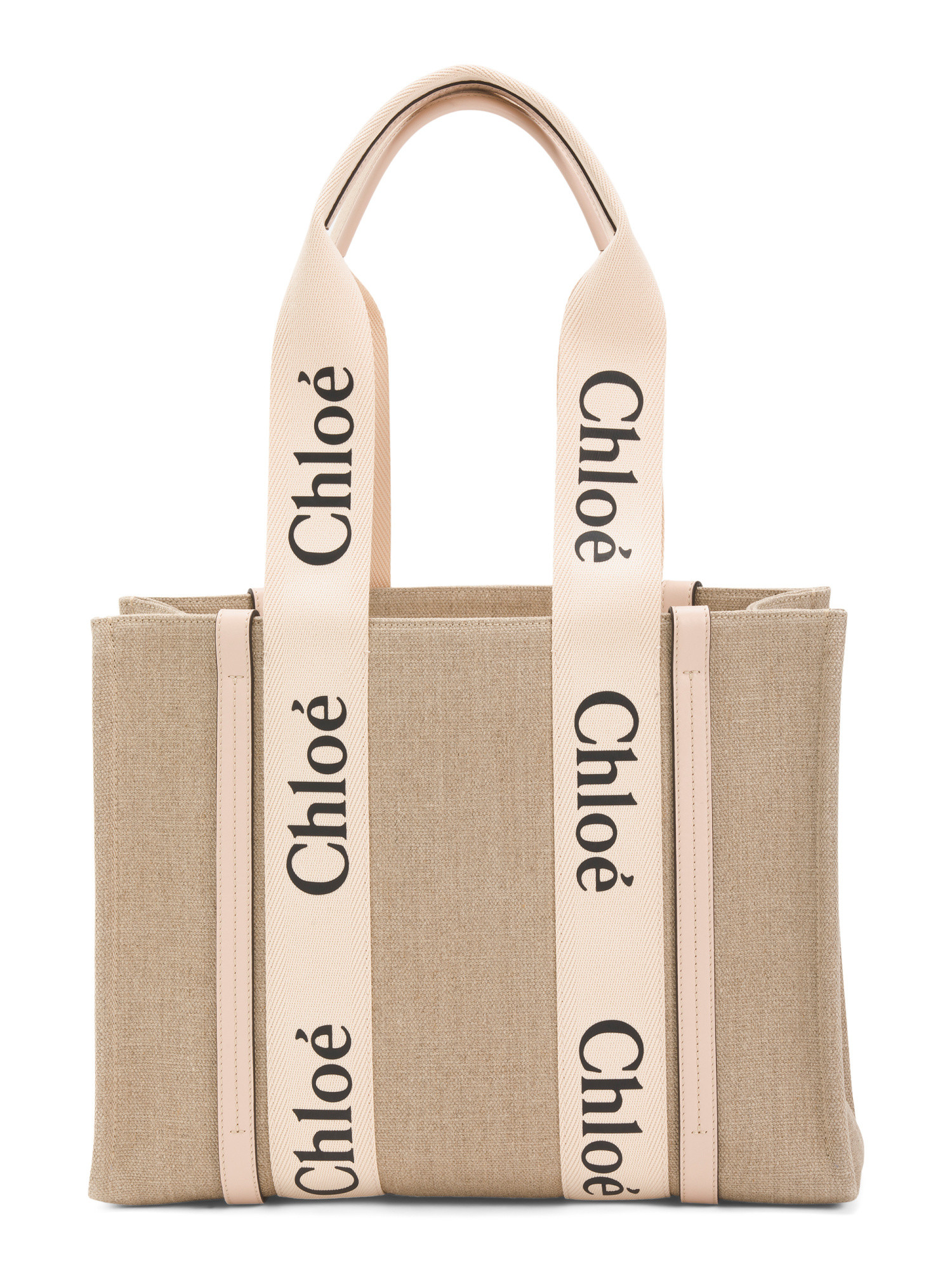 Made In Italy Linen And Leather Medium Woody Tote With Logo Ribbons | TJ Maxx