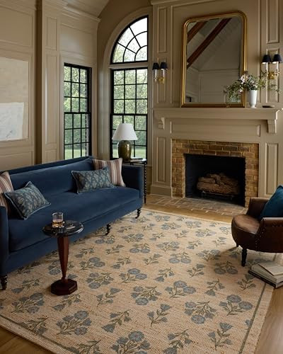 Loloi Chris Loves Julia Rue Collection RUE-04 Moss/Blue 3'-6" x 5'-6" Accent Rug Jute Neutral Flo... | Amazon (US)