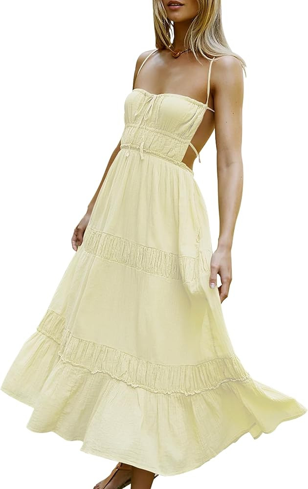 VIUTIL Flowy Maxi Dress for Women Summer Cotton Backless Beach Long Dress with Pockets 2026 | Amazon (US)