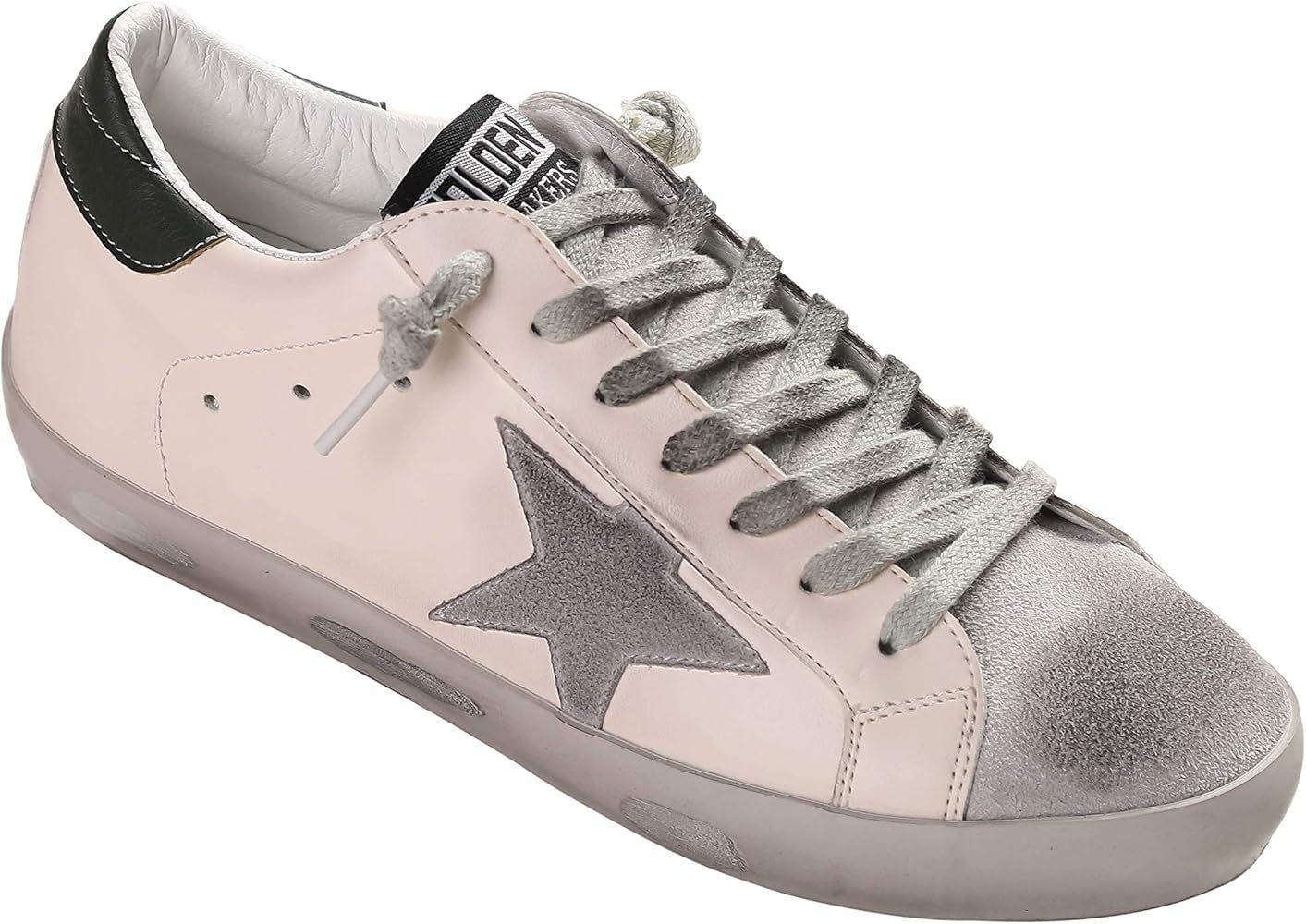 COSKING Women’s Fashion Sneakers Low Top Distressed Dirty Style Star Patch Flat Shoes | Amazon (US)