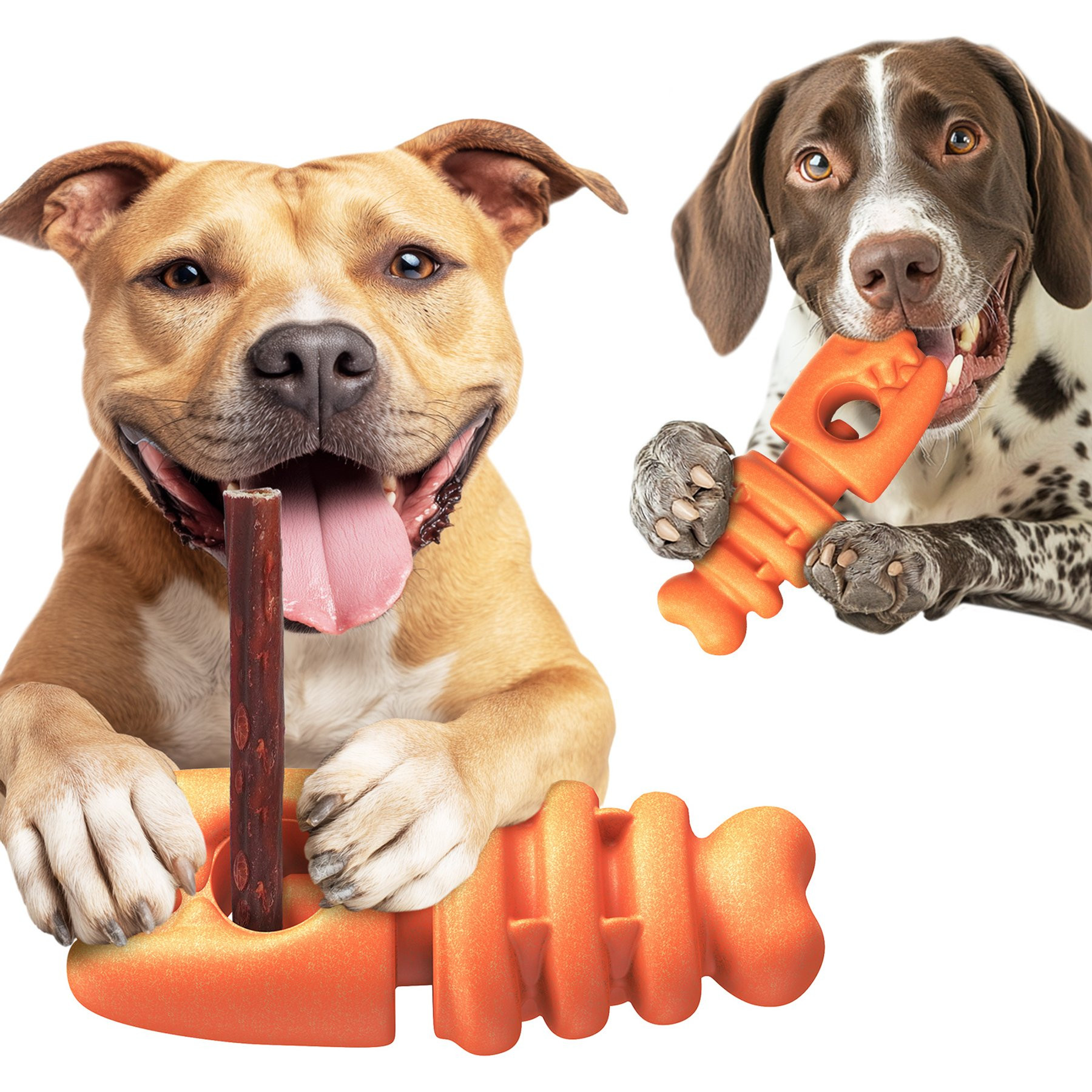 Dudpud 2-in-1 Durable Fish Bone Bully Stick Holder & Dog Chew Toy, Orange | Chewy